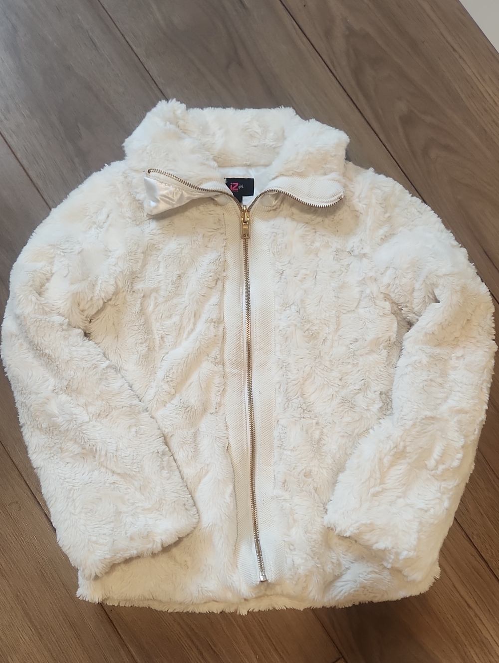 Girls Cream Faux-Fur Zip Jacket